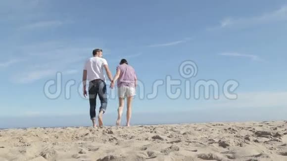 一对年轻夫妇在沙滩上散步聊天视频的预览图