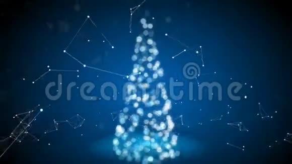 未来的蓝色数字圣诞树生长在抽象网络空间与链接和连接闪烁的灯光视频的预览图