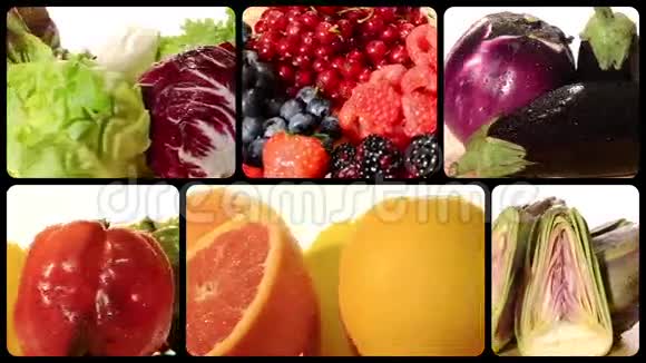 白色背景拼贴水果和蔬菜视频的预览图