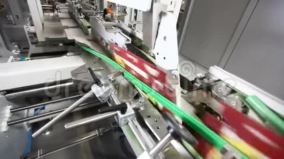 生产工厂传送带运送食品工业用纸板箱视频的预览图
