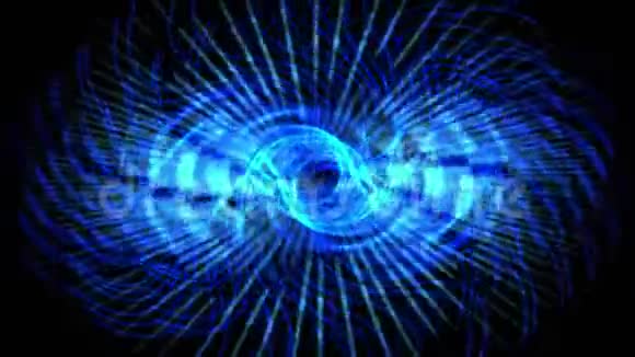 蓝色旋流齿轮激光灯能源技术辐射科学脉冲风扇风视频的预览图