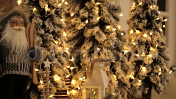 带有圣诞树树枝的圣诞装饰寒假概念复古风格圣诞老人视频的预览图