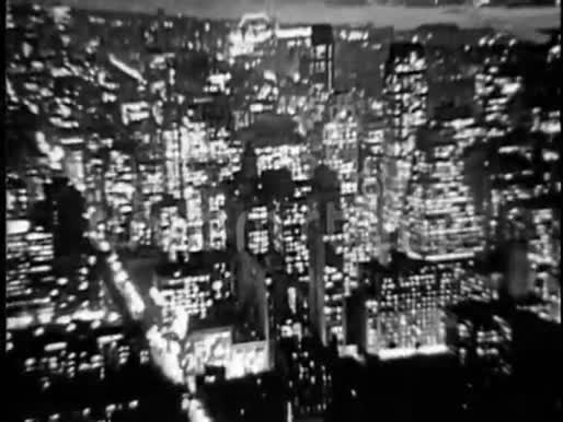 20世纪30年代夜晚的纽约市鸟瞰图视频的预览图