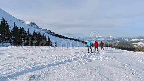冬季徒步旅行中的雪鞋视频的预览图