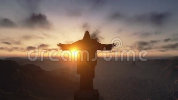 在日落里约热内卢基督复制师关闭倾斜股票镜头视频的预览图