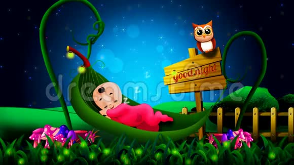 可爱的婴儿卡通睡在叶子摇篮最好的循环视频背景摇篮曲让婴儿睡觉和平静重新视频的预览图