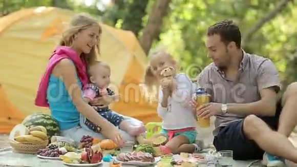 野餐的快乐家庭视频的预览图