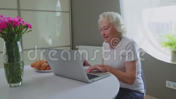 老女人用笔记本电脑视频的预览图