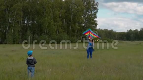 男孩和妈妈一起放风筝视频的预览图