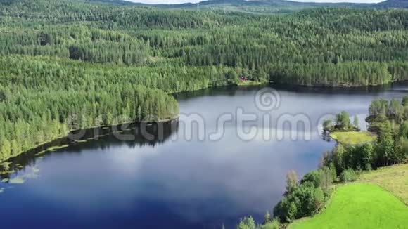 挪威自然湖和周围的森林2019完美的天气和白昼时间视频的预览图