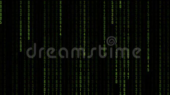 技术数字矩阵落在黑暗或黑色背景中随机数0至9或数字在ufo绿色视频的预览图