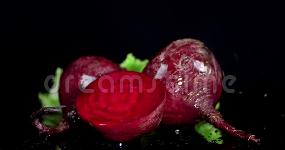 新鲜成熟的甜菜在雨中视频的预览图
