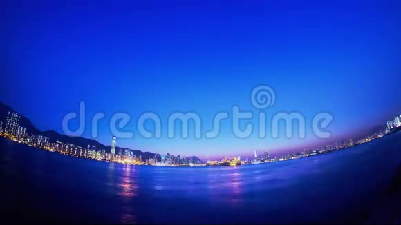 美丽的香港落日城景高清Fisheye时间推移视频的预览图