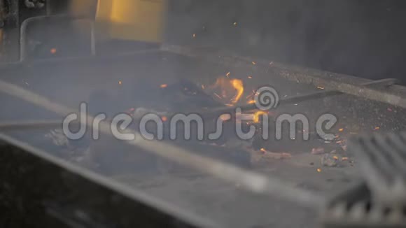 在烤架里燃烧的木头视频的预览图