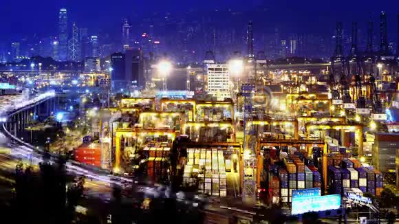 集装箱港口时间在夜间香港老虎视频的预览图