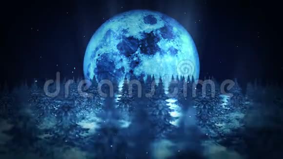 月亮夜景冬季森林插图抽象自然背景循环景观动画视频的预览图