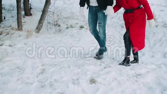 女人和男人在雪地里奔跑视频的预览图