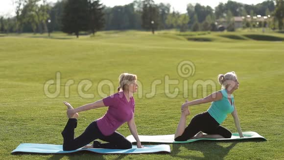 运动的女人在户外做瑜伽练习视频的预览图