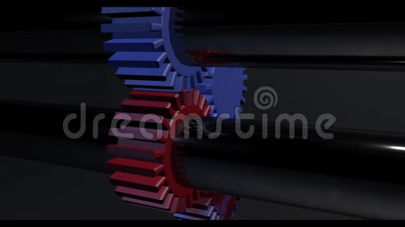 三维渲染蓝色和红色齿轮视频的预览图