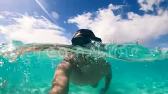 人类戴着面具在海里游泳视频的预览图
