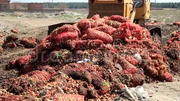 城市垃圾填埋场中的拖拉机视频的预览图