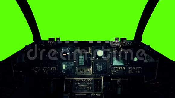 在绿色屏幕背景下的飞行员视野中的太空船驾驶舱视频的预览图
