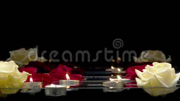 蜡烛和玫瑰在水面上游动视频的预览图