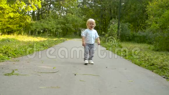 哭着蹒跚学步的孩子在路上视频的预览图