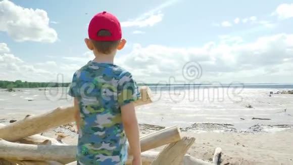 在海滩上散步的男孩视频的预览图