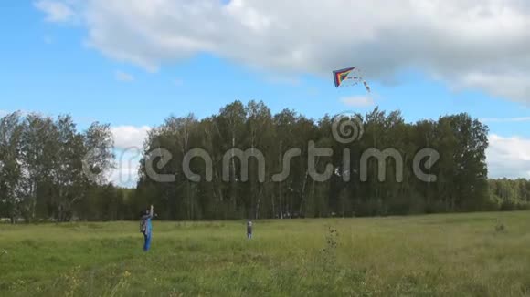 户外家庭玩风筝视频的预览图