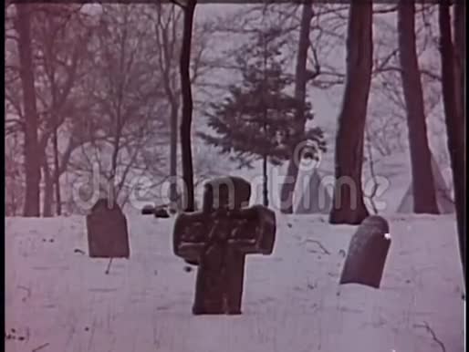 冬天一群人带着棺材穿过墓地视频的预览图