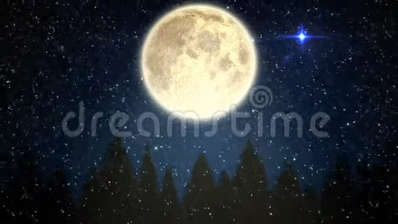 降雪圣诞夜繁星满天伴着月亮视频的预览图