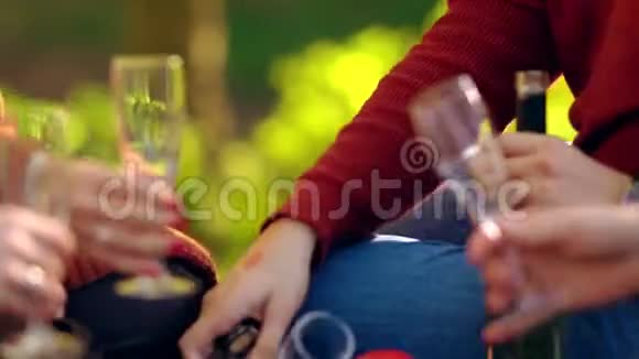 野餐时把酒倒进酒杯里视频的预览图