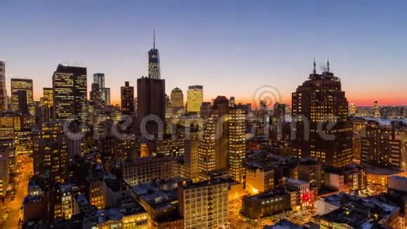 纽约城市的天际线在黄昏视频的预览图
