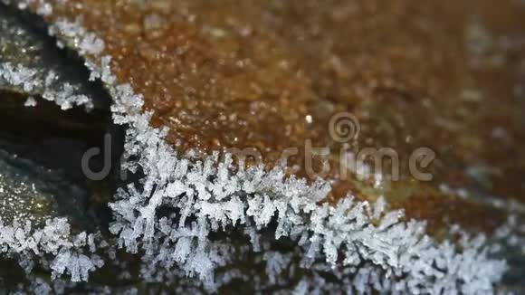 融化的海霜颗粒的宏观时间推移野生动物自然中春季改造的雄伟之美融化的雪视频的预览图
