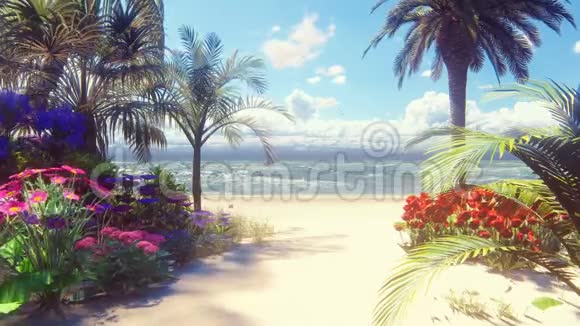 美丽的游艇游过美丽的海滩被海浪冲走漂亮的循环3D动画视频的预览图
