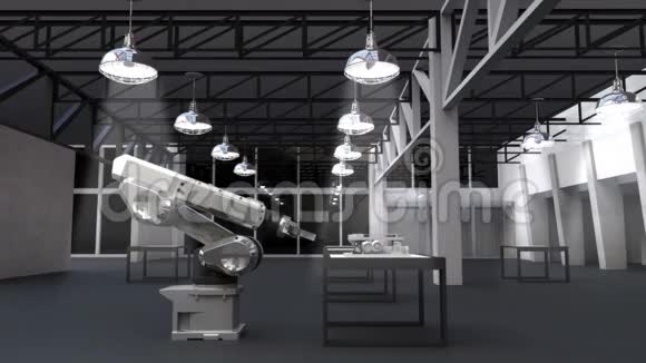 智能工厂中使用机器人手臂的产品包围了智能工厂信息图形图标物联网视频的预览图