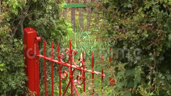 篱笆上的红色金属大门视频的预览图