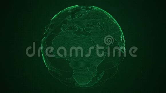 二元绿色三维行星地球构建的数字旋转旋转地球闪耀着二元大陆哈德行星视频的预览图