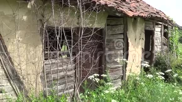 废弃旧茅舍的入口门视频的预览图