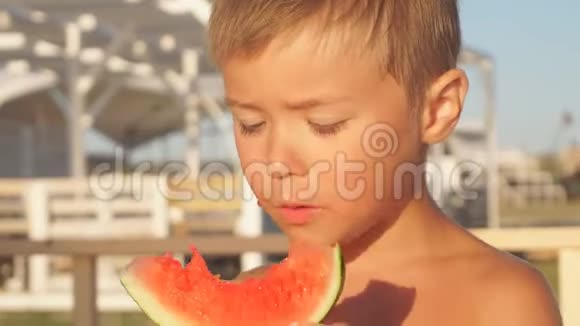 男孩在海里吃西瓜视频的预览图