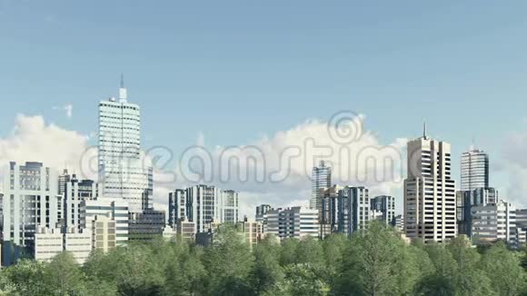 现代城市天际线和公园区域全景4K视频的预览图