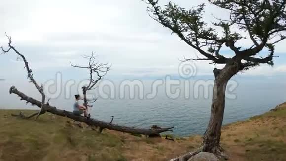 坐在海边树上的女孩视频的预览图