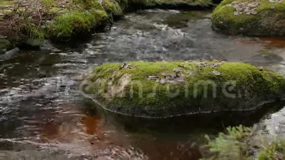 有大块绿色石头的小溪视频的预览图