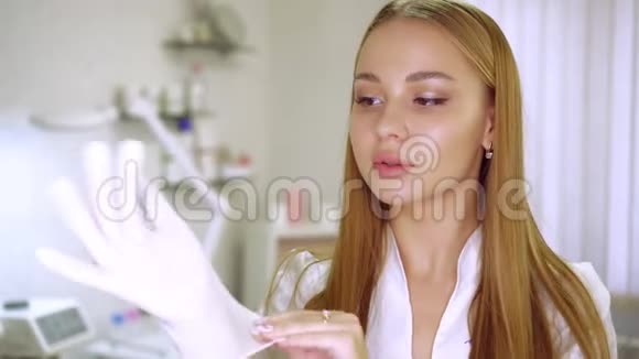 年轻的白人性感女医生或护士对着镜头做空中亲吻视频的预览图