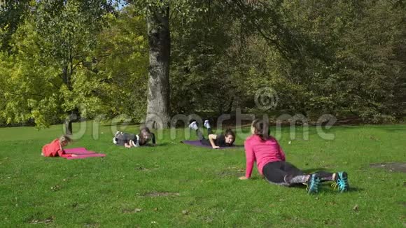 公园里的儿童和瑜伽教练视频的预览图