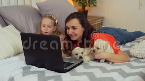 家庭在家与小狗有视频通话视频的预览图