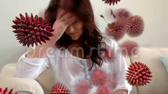 红色电晕病毒与患病妇女背景动画视频的预览图