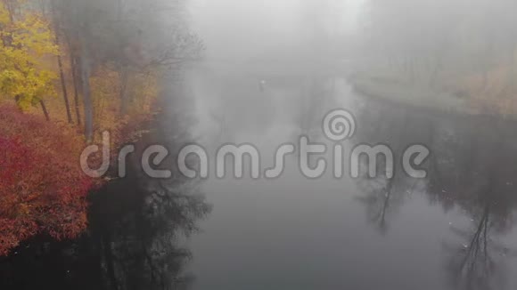 秋天公园里湖面上的雾视频的预览图