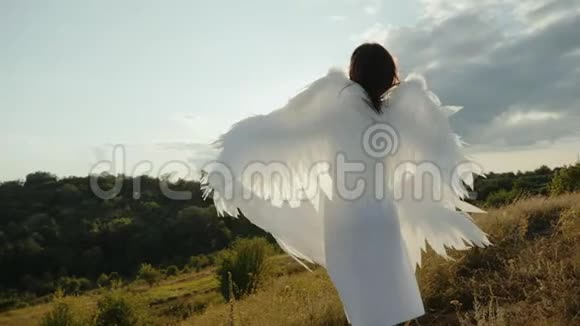 张开翅膀的天使看着太阳视频的预览图